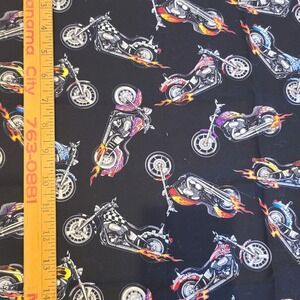 New 1/2 Yard Motorcycles Choppers Flames Racing Black Cotton Fabric Moto Biker‎